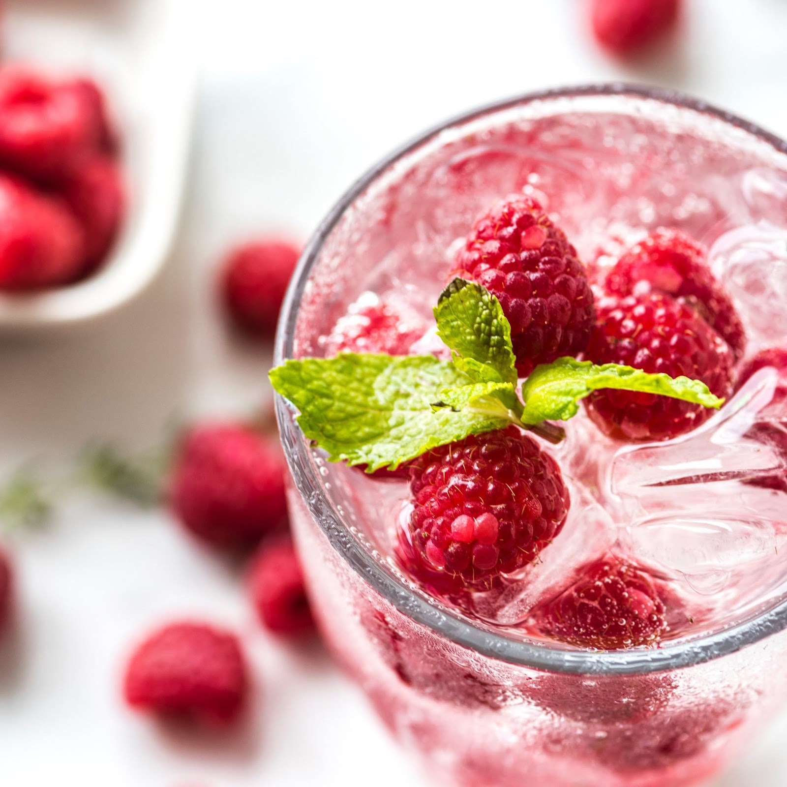 Refreshing raspberry cocktail with mint