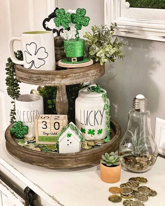 St. Patrick's Day Tiered Tray Ideas | French Creek Farmhouse