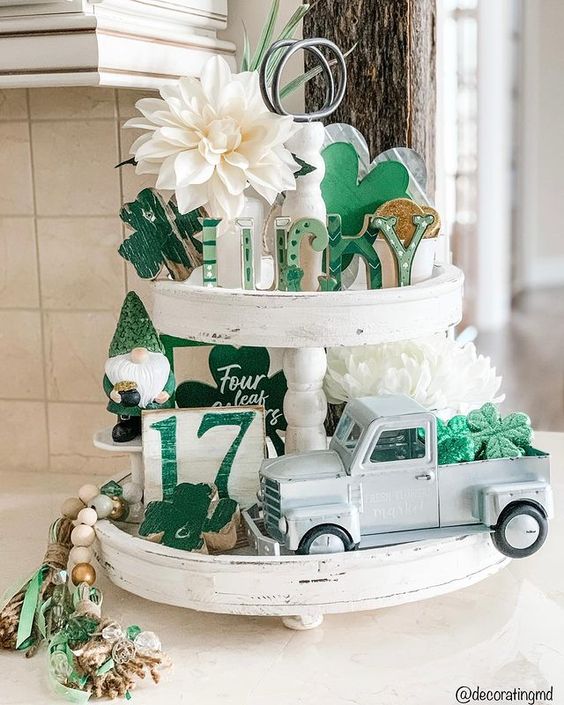 St. Patrick's Day Tiered Tray Ideas | French Creek Farmhouse