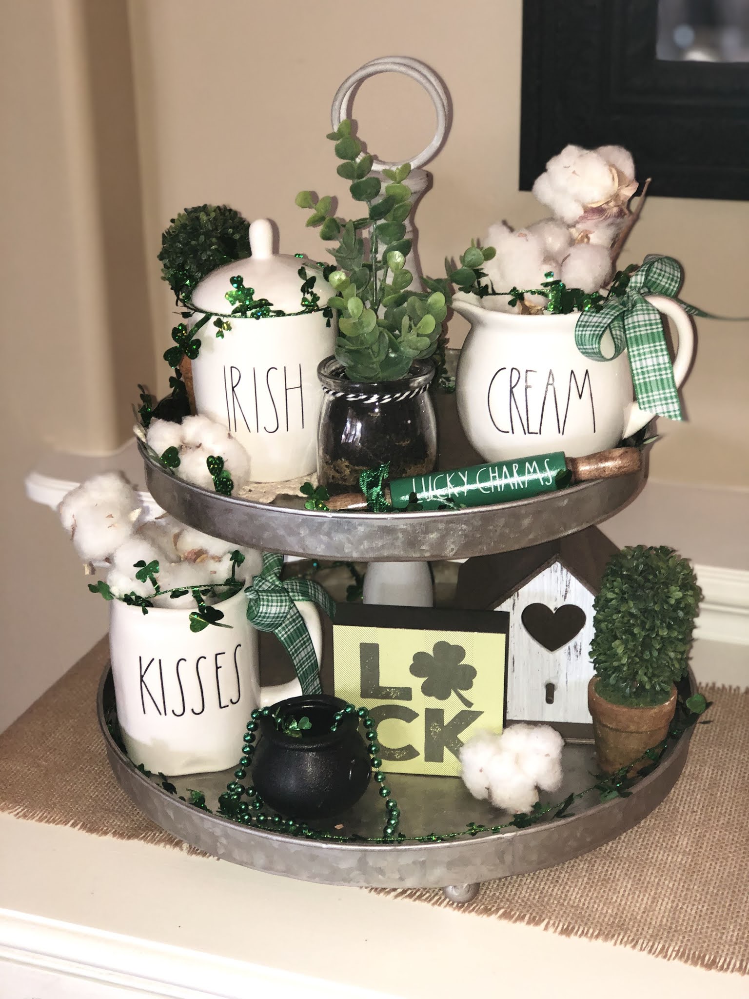 St. Patrick's Day Tiered Tray Ideas | French Creek Farmhouse