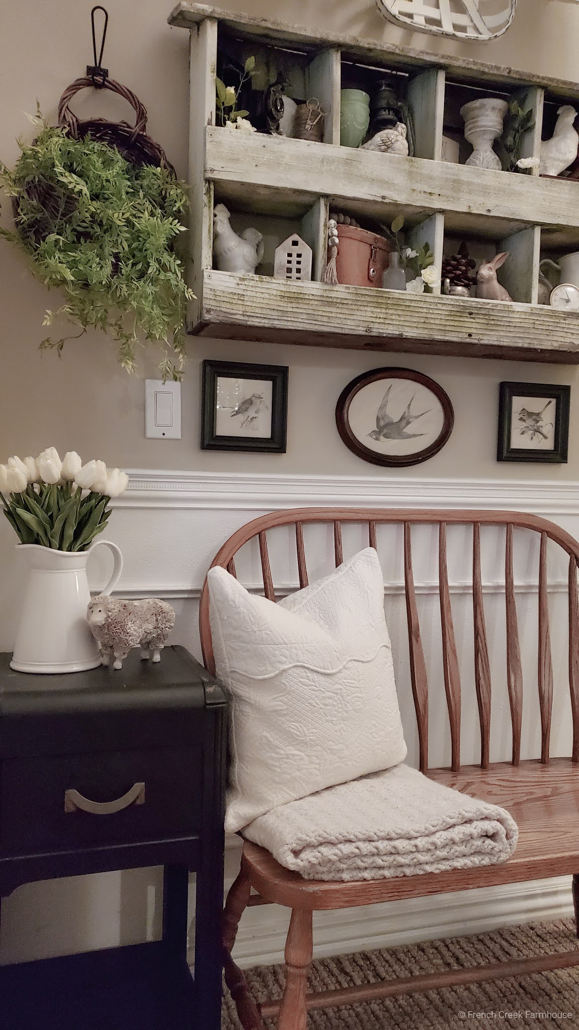 Wall Hanging Basket Above Bench