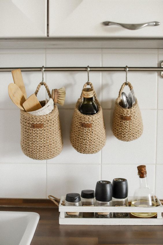 Hanging Storage Baskets in Kitchen