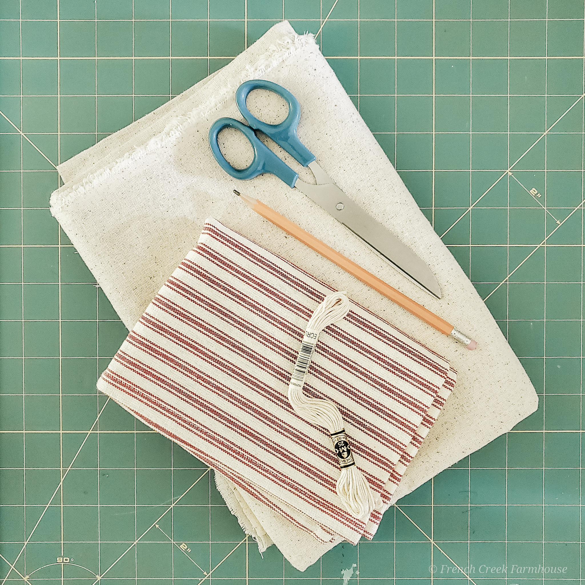 DIY Farmhouse Stars Red ticking stripe fabric is perfect for patriotic farmhouse crafts