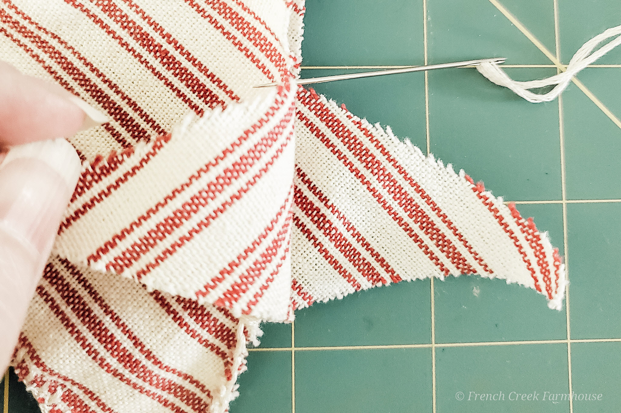 Red ticking stripe fabric is perfect for patriotic farmhouse crafts