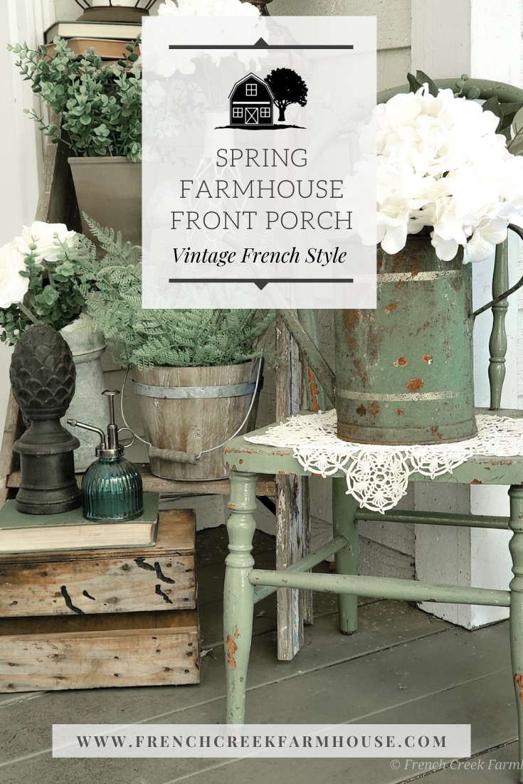 I'm using lots of spring blooms and vintage touches to decorate our porch this season