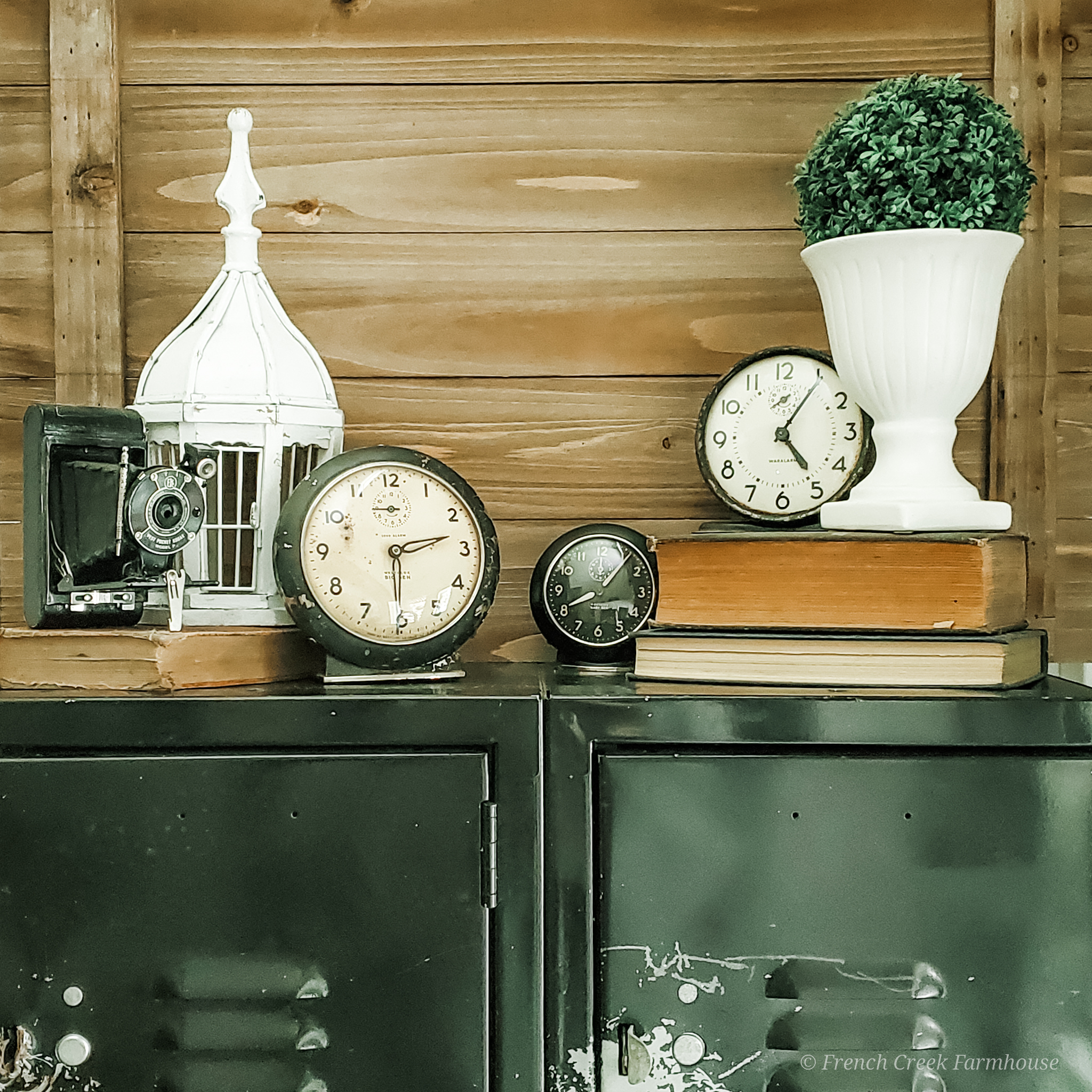 Using vintage lockers for mudroom storage