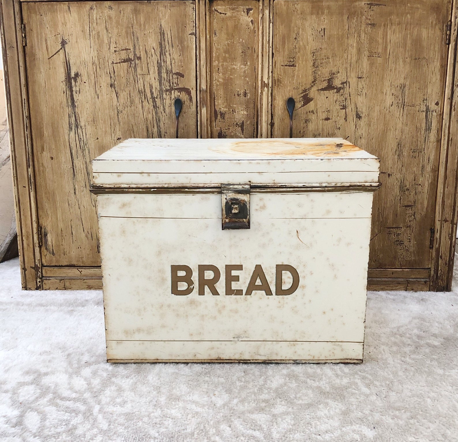 A vintage tin bread box is a rare find