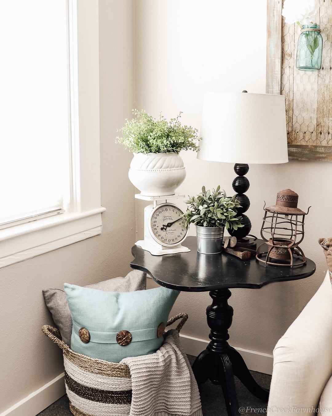 A vintage scale is great for adding height to vignettes