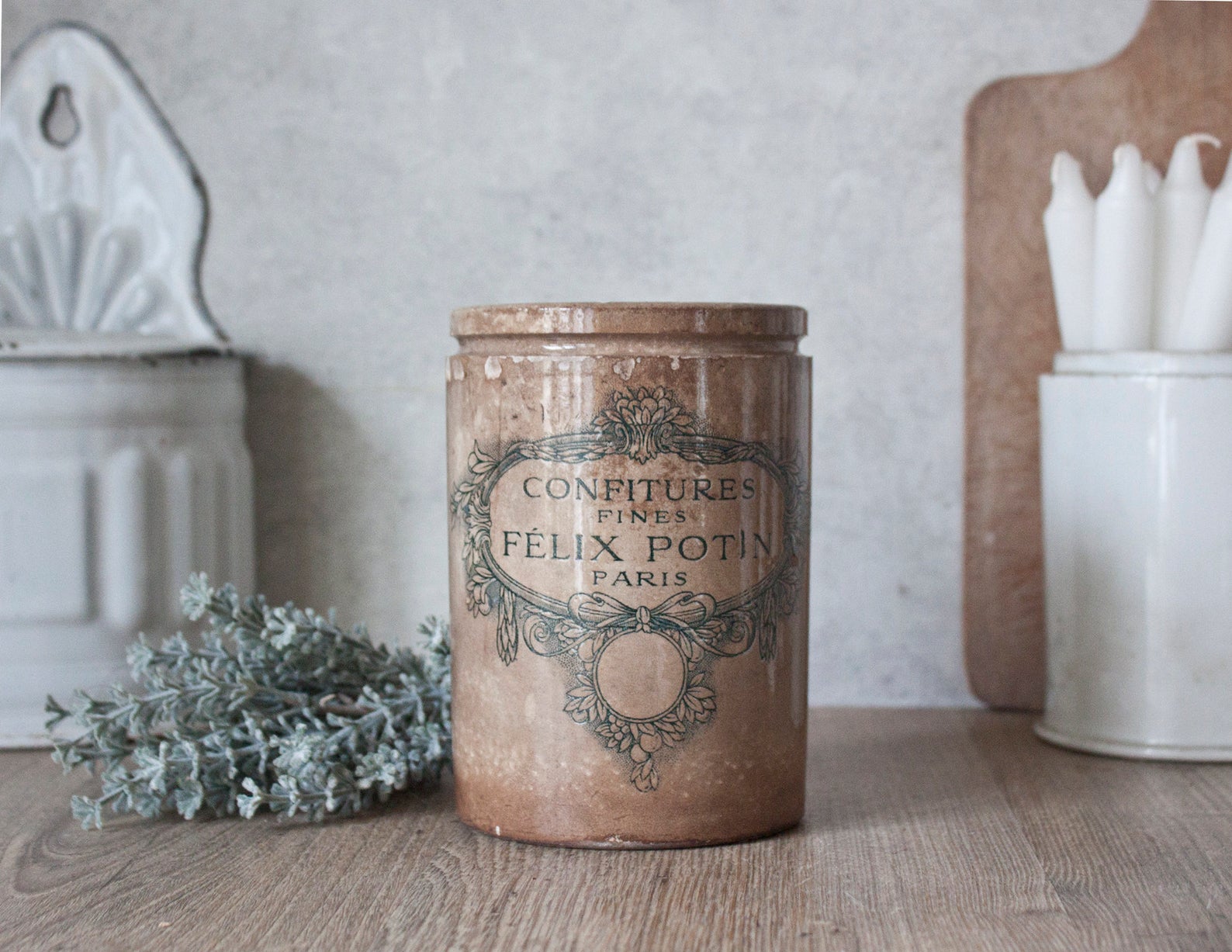 Vintage Felix Potin stoneware jar from France