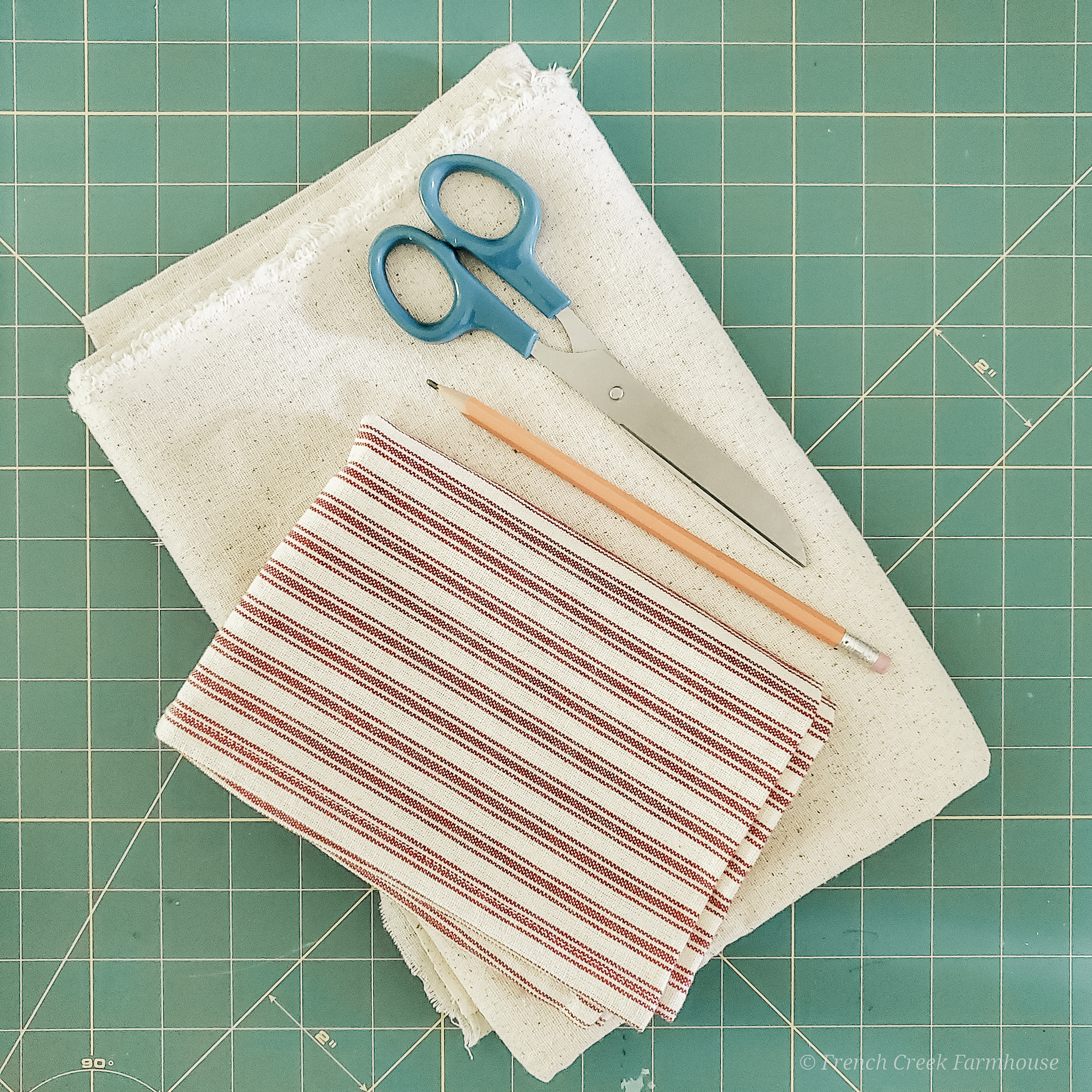 DIY Patriotic Grain Sack Tuck Pillows Step 1: Gather materials