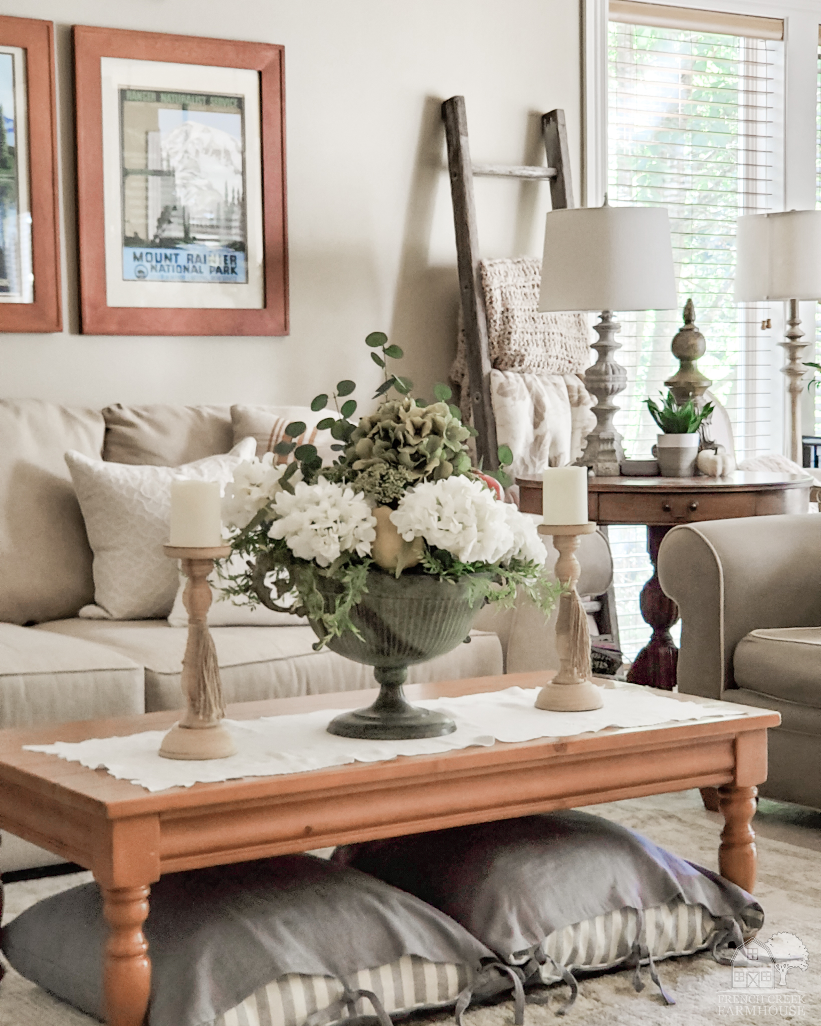 Cozy neutral decor and florals are ideal for autumn