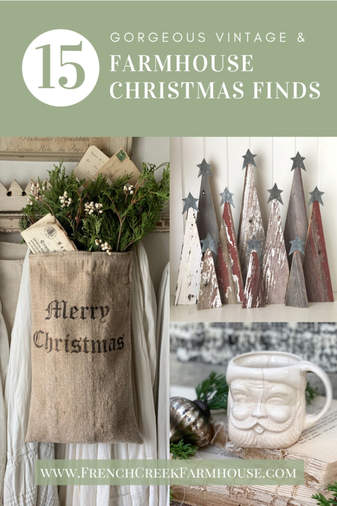 Pin these ideas for 15 vintage and farmhouse Christmas finds