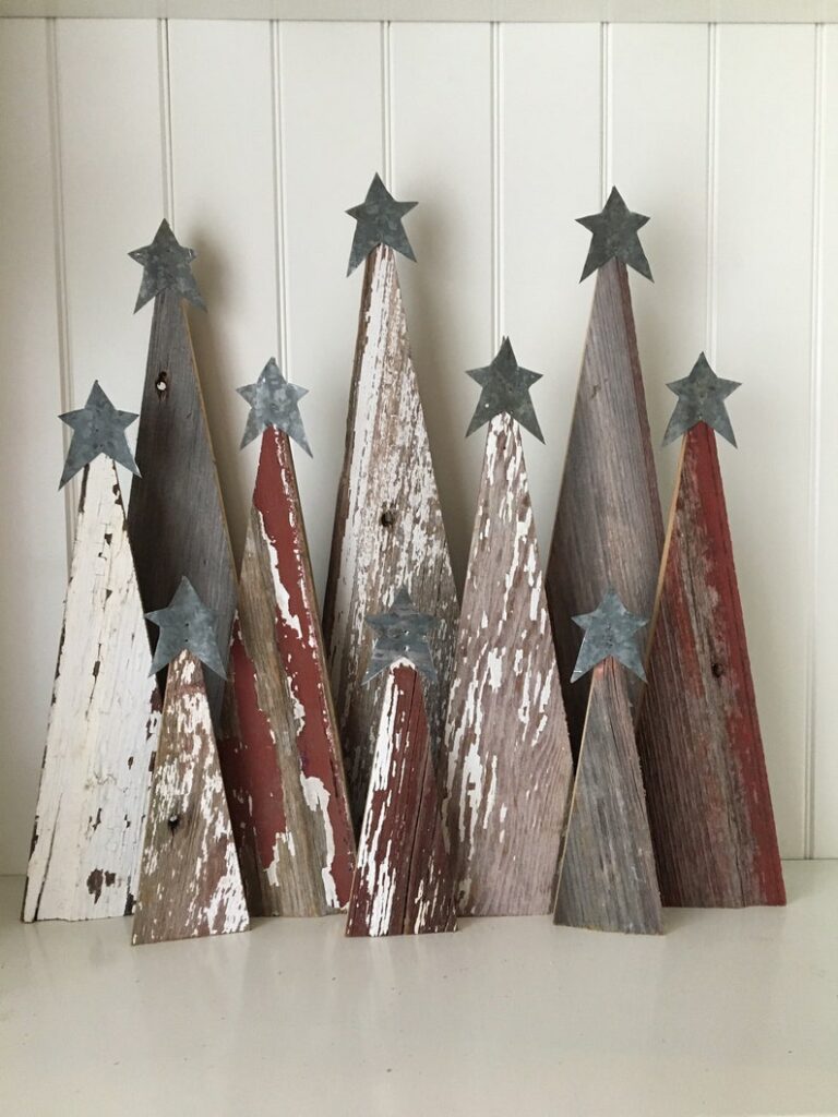 Trees made from reclaimed barn wood