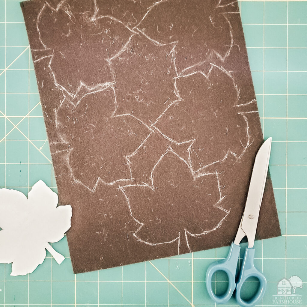 Maple leaf pattern traced onto fabric