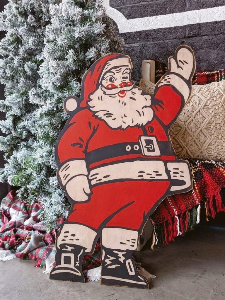 Retro Santa wooden cutout sign