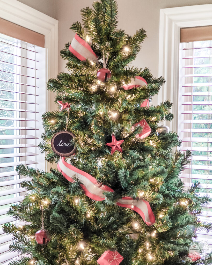 Ribbon wrapped around a Christmas tree