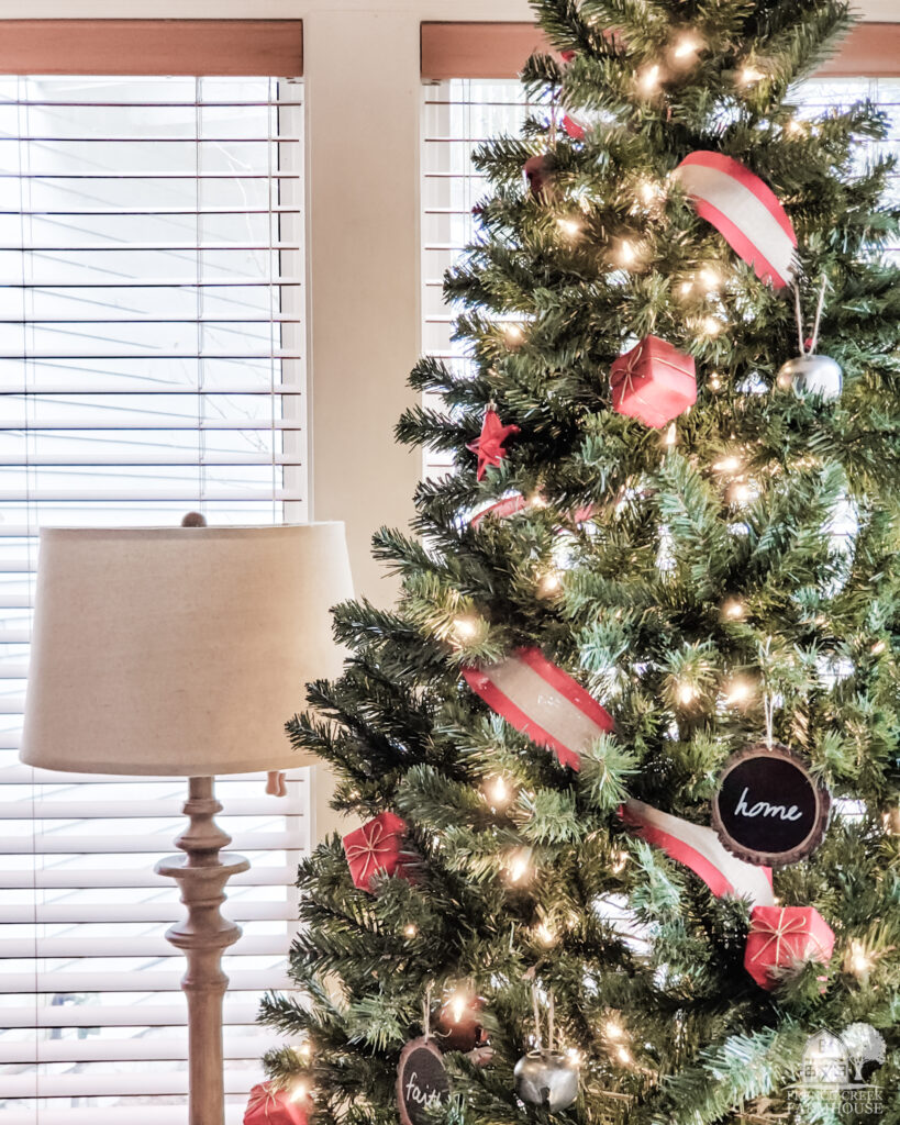 Christmas tree decorated with ribbon