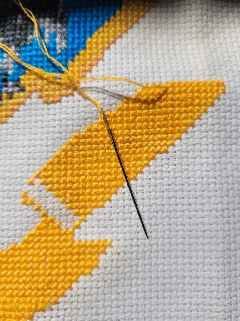 Close up of cross-stitch project