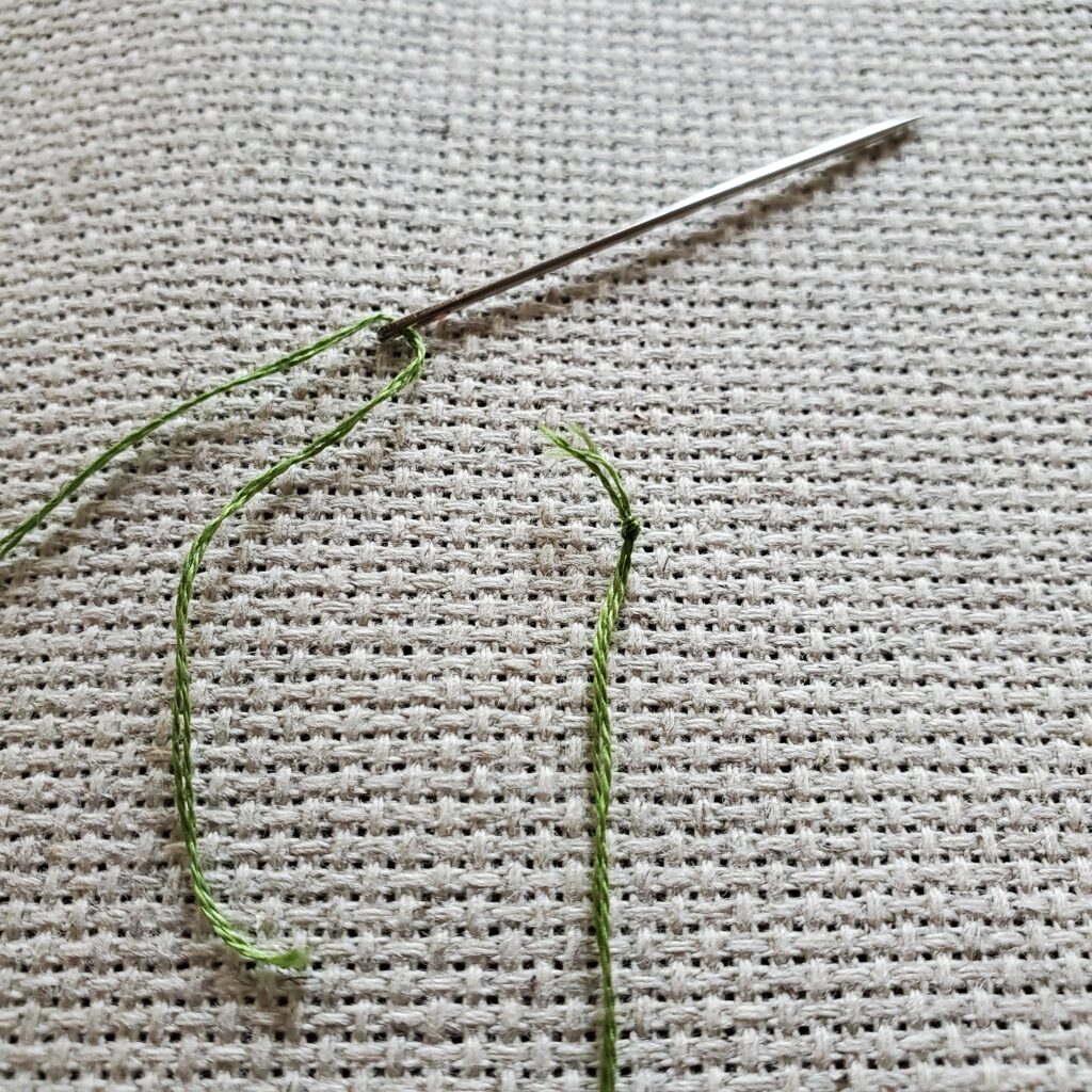 Threading a needle with embroidery floss