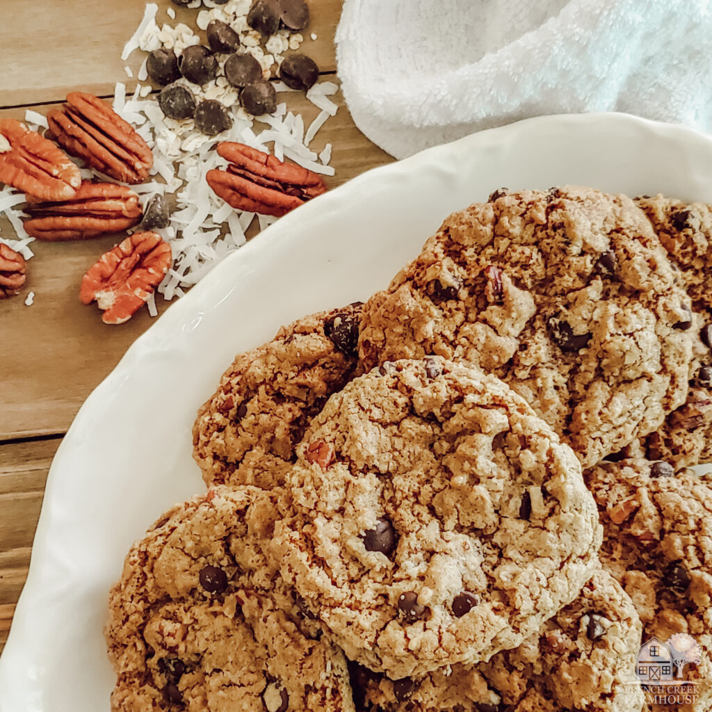 Gluten-free Vegan Cowboy Cookies are a more hearty version of the classic oatmeal chocolate chip cookie