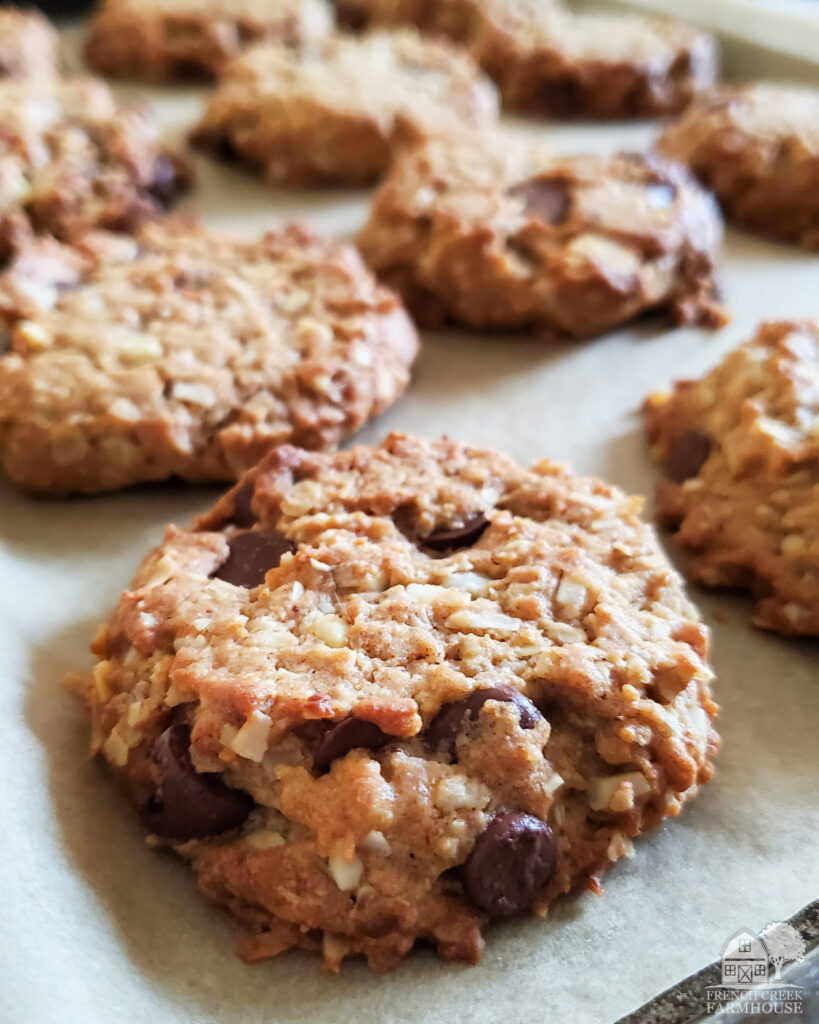Thick, chewy, and loaded with chocolate these gluten-free vegan Cowboy Cookies are a favorite in our house!