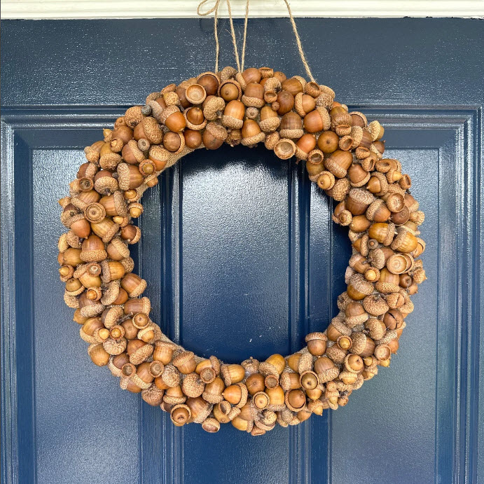 Collecting acorns to make a wreath is a fun fall activity.