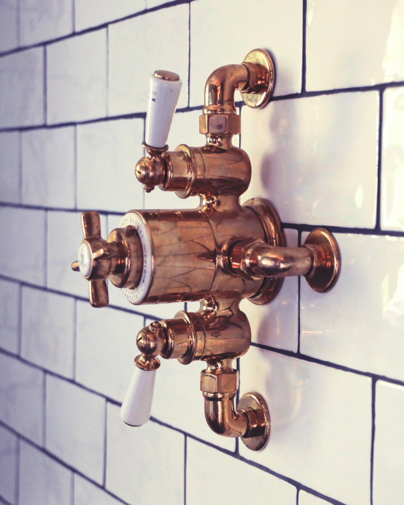 Copper plumbing fixtures are common in older homes.