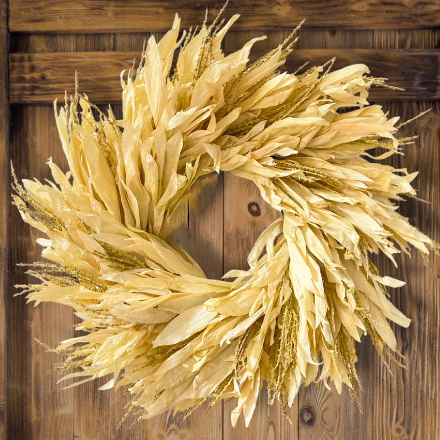 A corn husk wreath is a classic symbol of autumn.