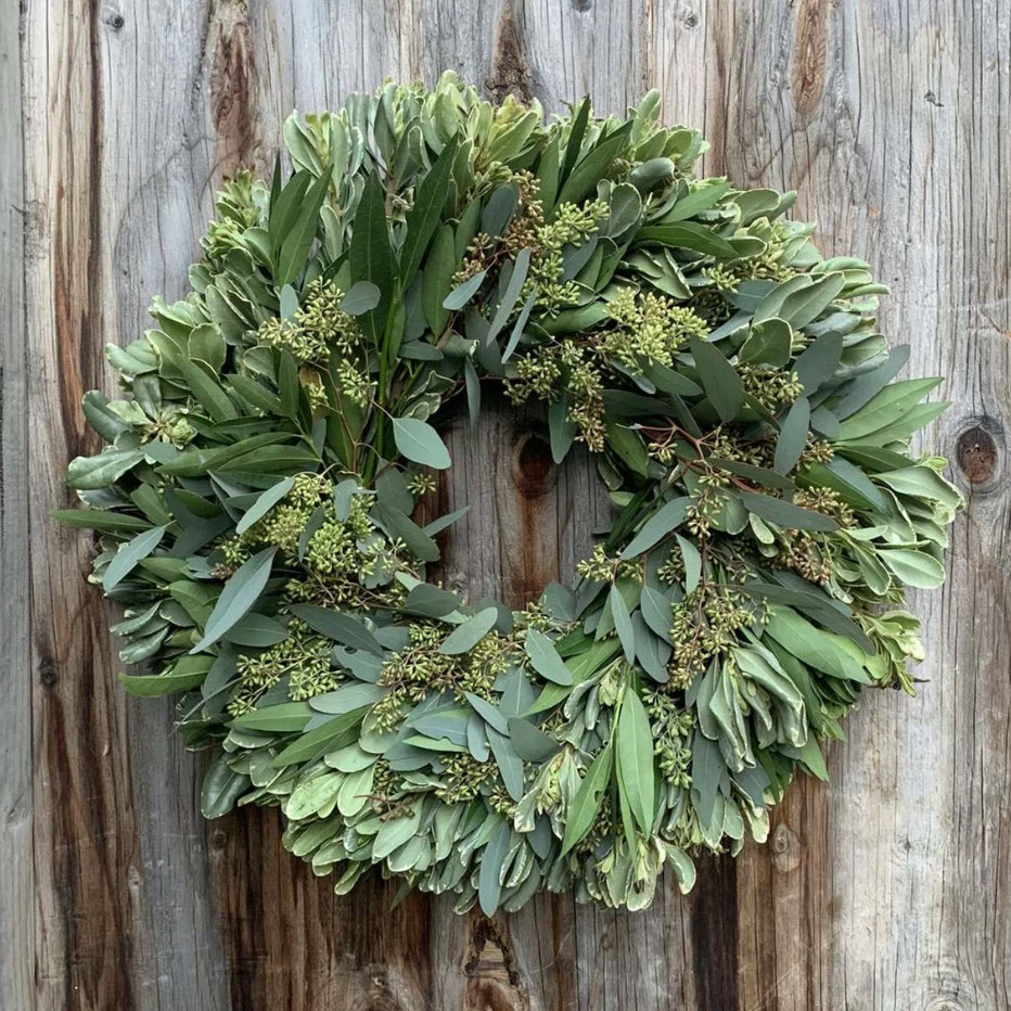 Fresh eucalyptus and bay leaves make a wonderfully fragrant fall wreath