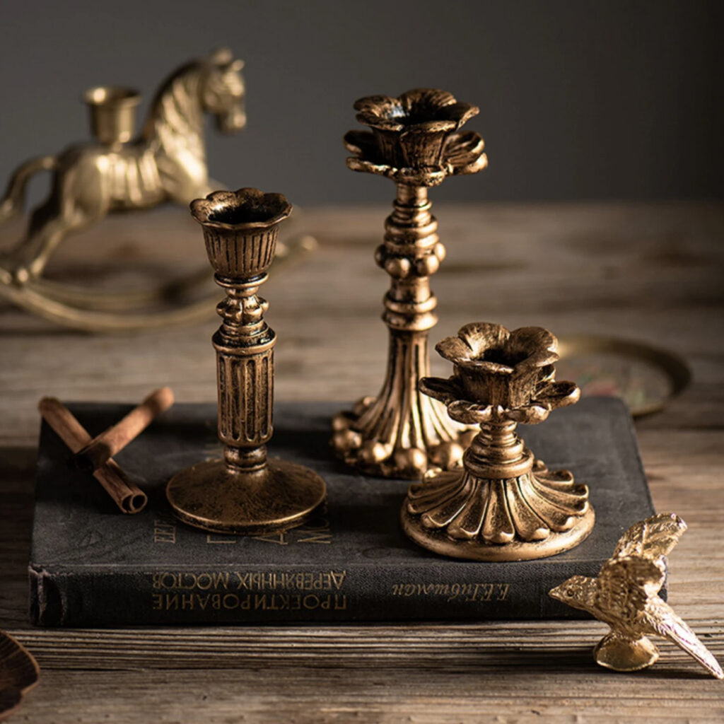 French-inspired candleholders in copper tones are ideal for decorating your fall table or mantel.