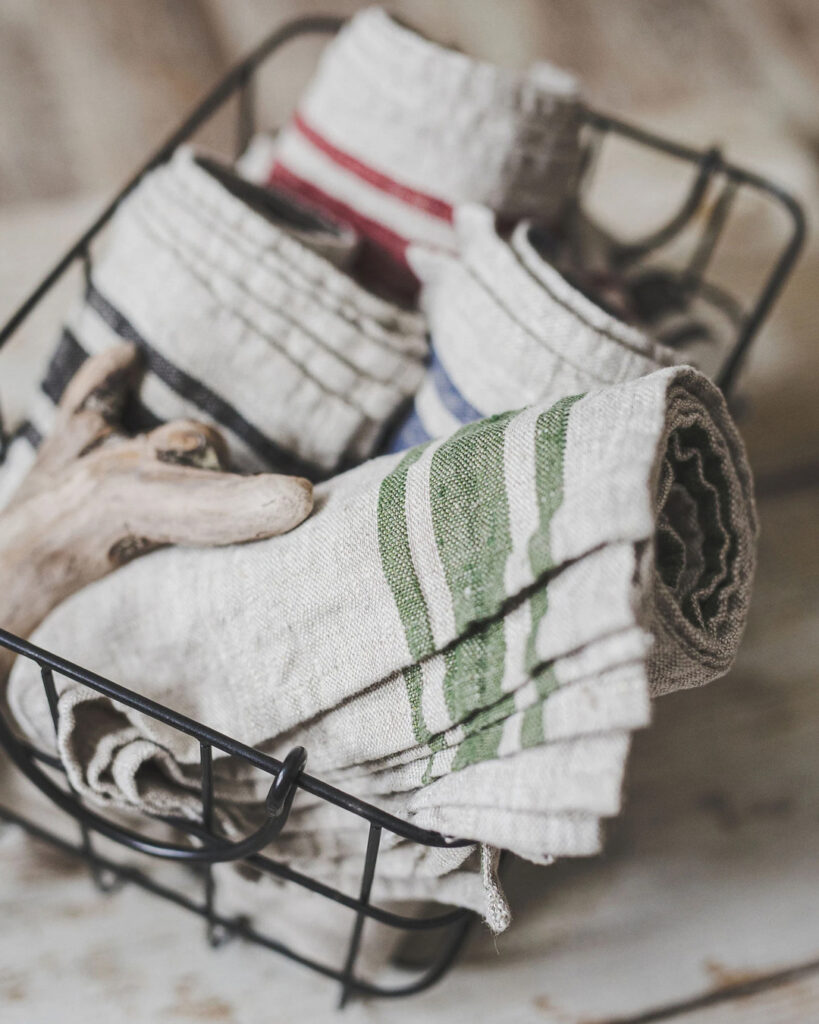 Bring autumn into your kitchen with classic linens and tea towels.