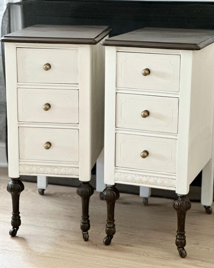 An antique vanity is re-imagined into gorgeous side tables in this stunning transformation!