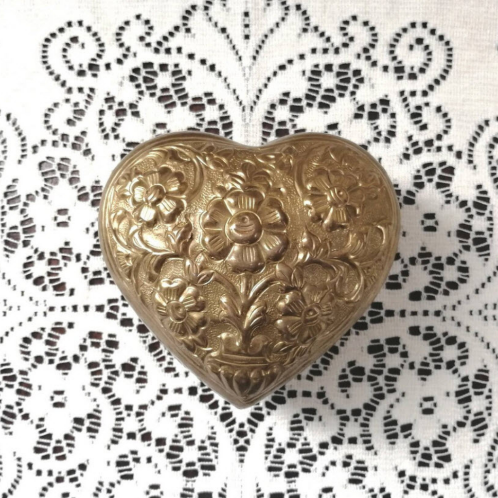 Vintage brass heart trinket box