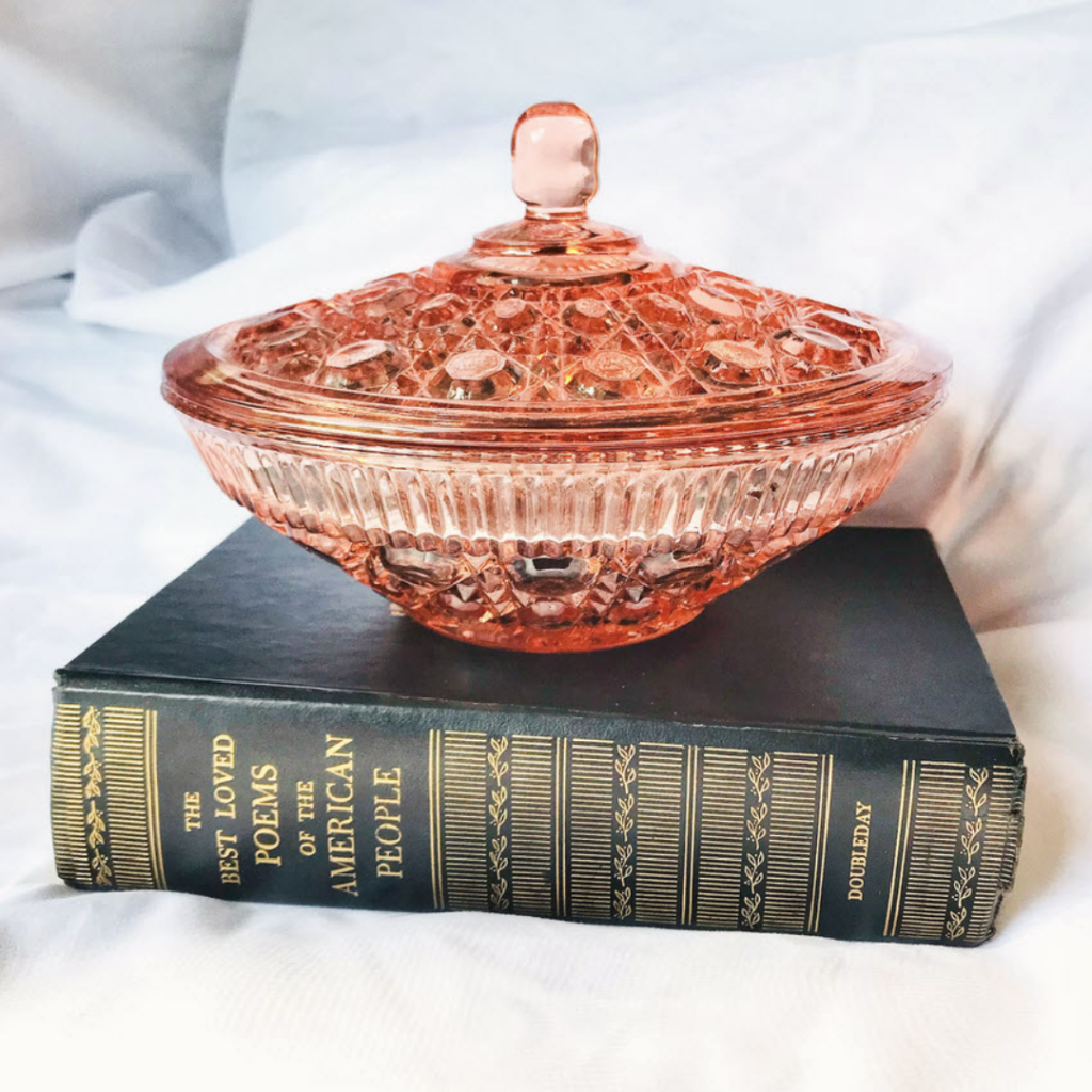 Pink depression era glass candy dish