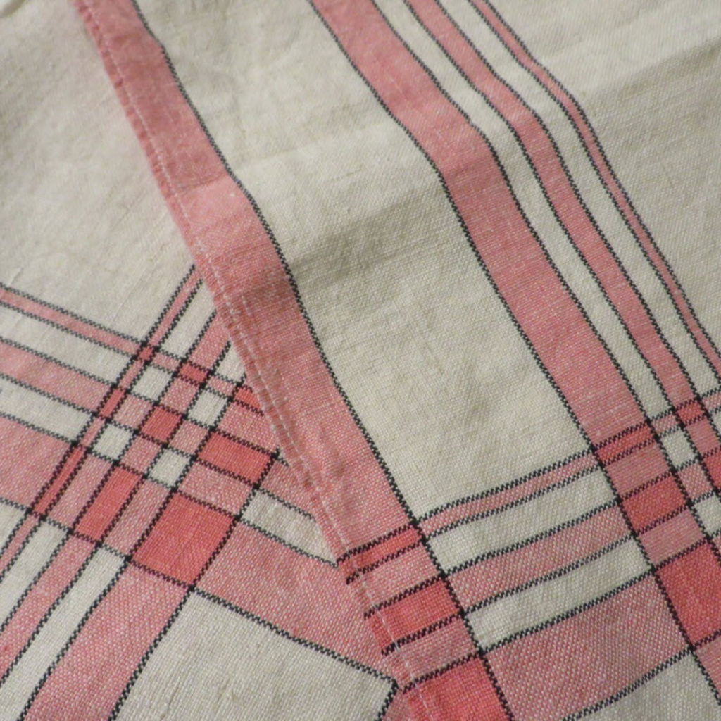 Vintage pink plaid tea towel