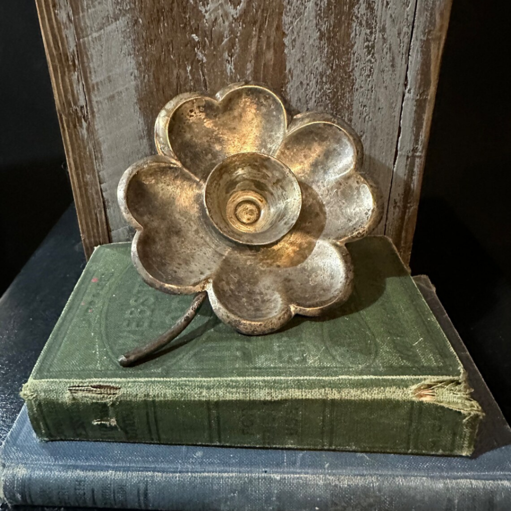 Vintage bronze four-leaf clover candlestick