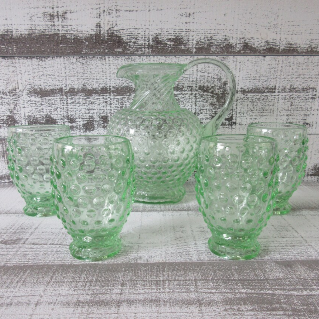 Vintage green hobnail glassware