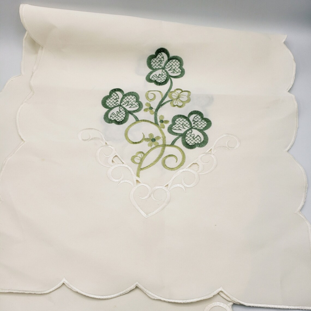 Vintage embroidered shamrock tablerunner