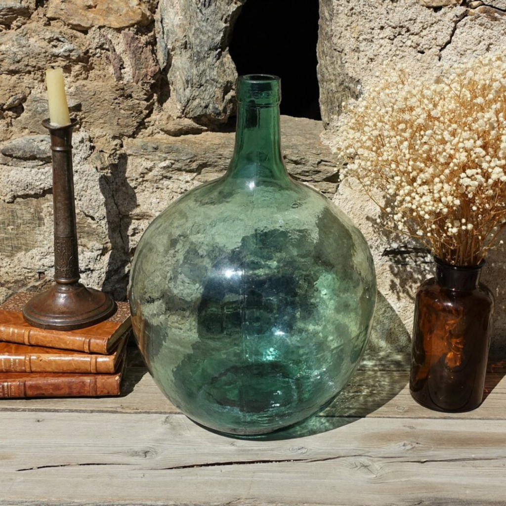 Vintage green glass French demijohn