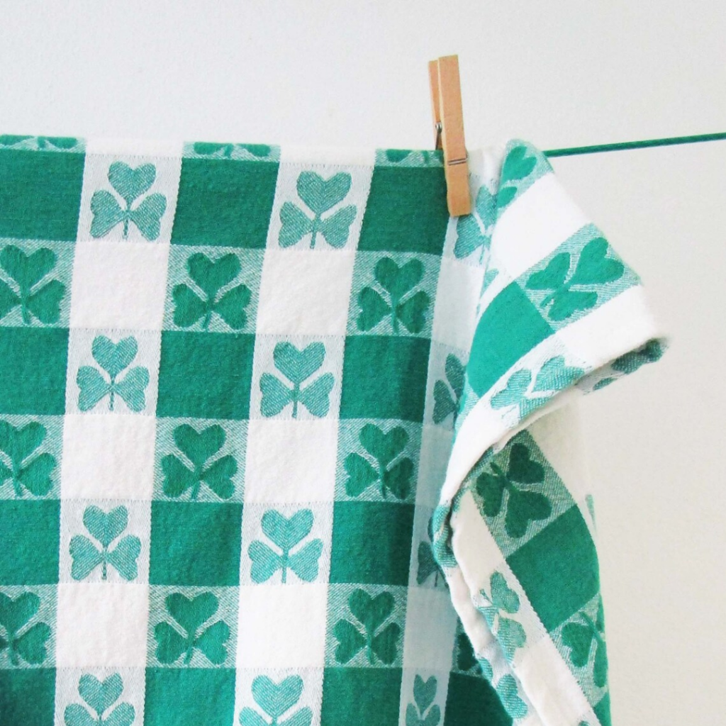 Vintage green check tablecloth with shamrocks